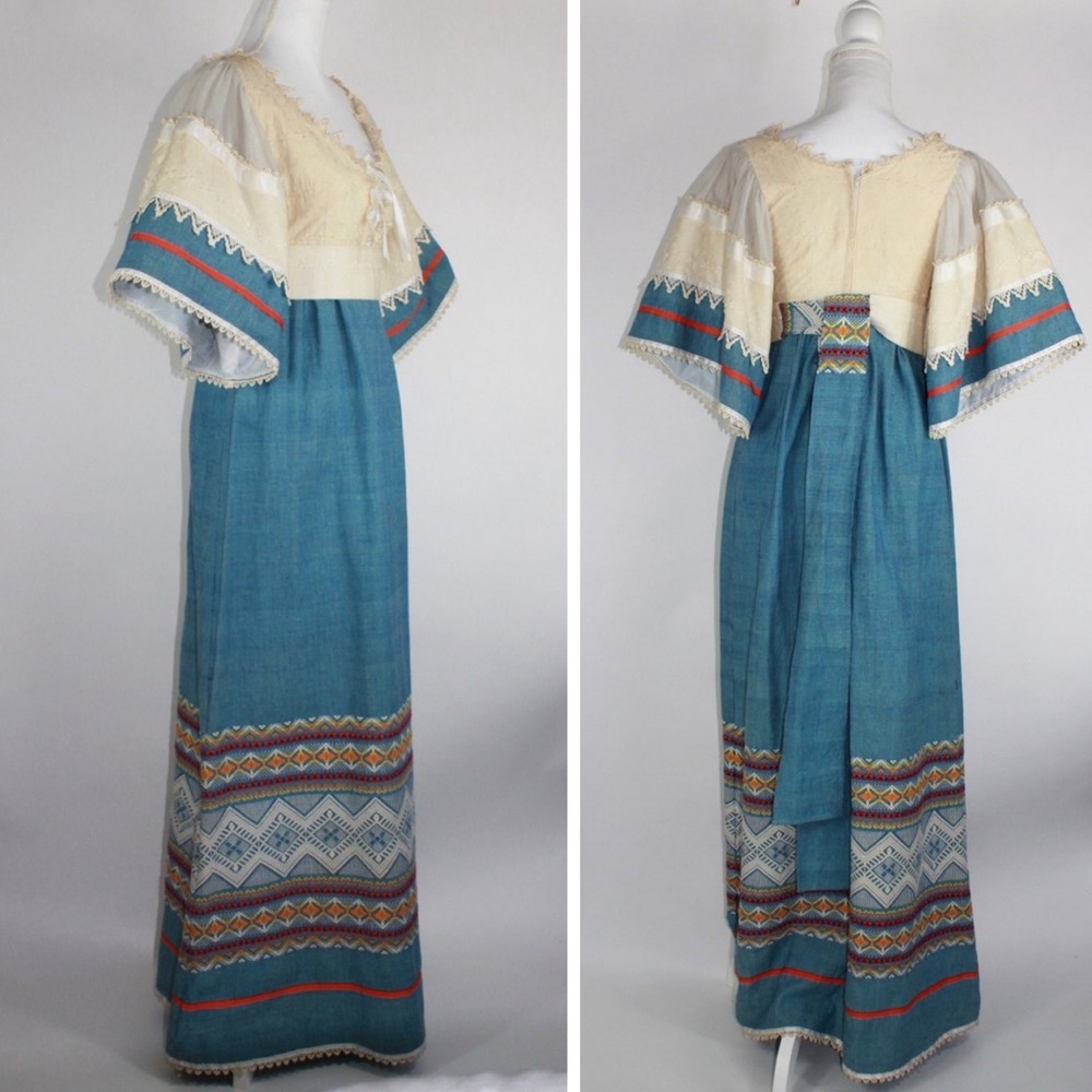 Vintage Boho Maxi Dress, Prairie Dress, Hippie